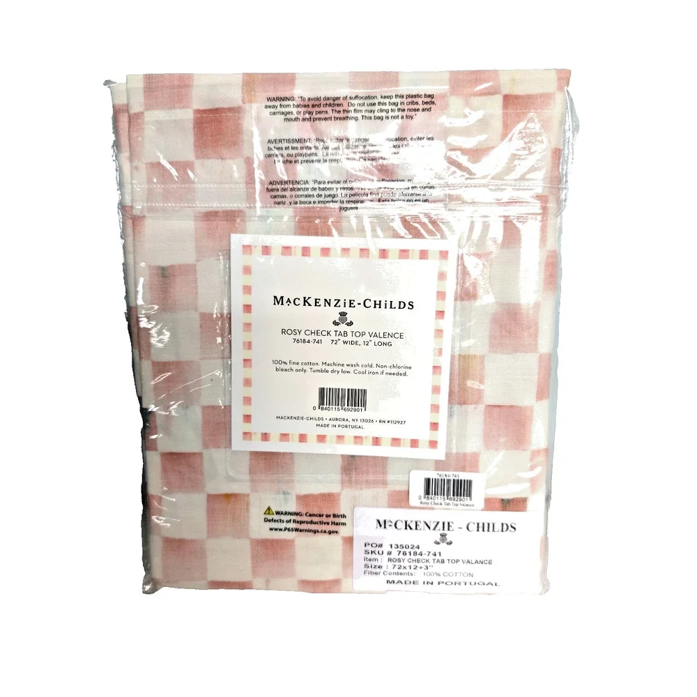 MacKenzie Childs Rosy Check Tab Top Valance 72 x 12